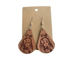 Wooden Laser Engraved Dolly Parton Earrings